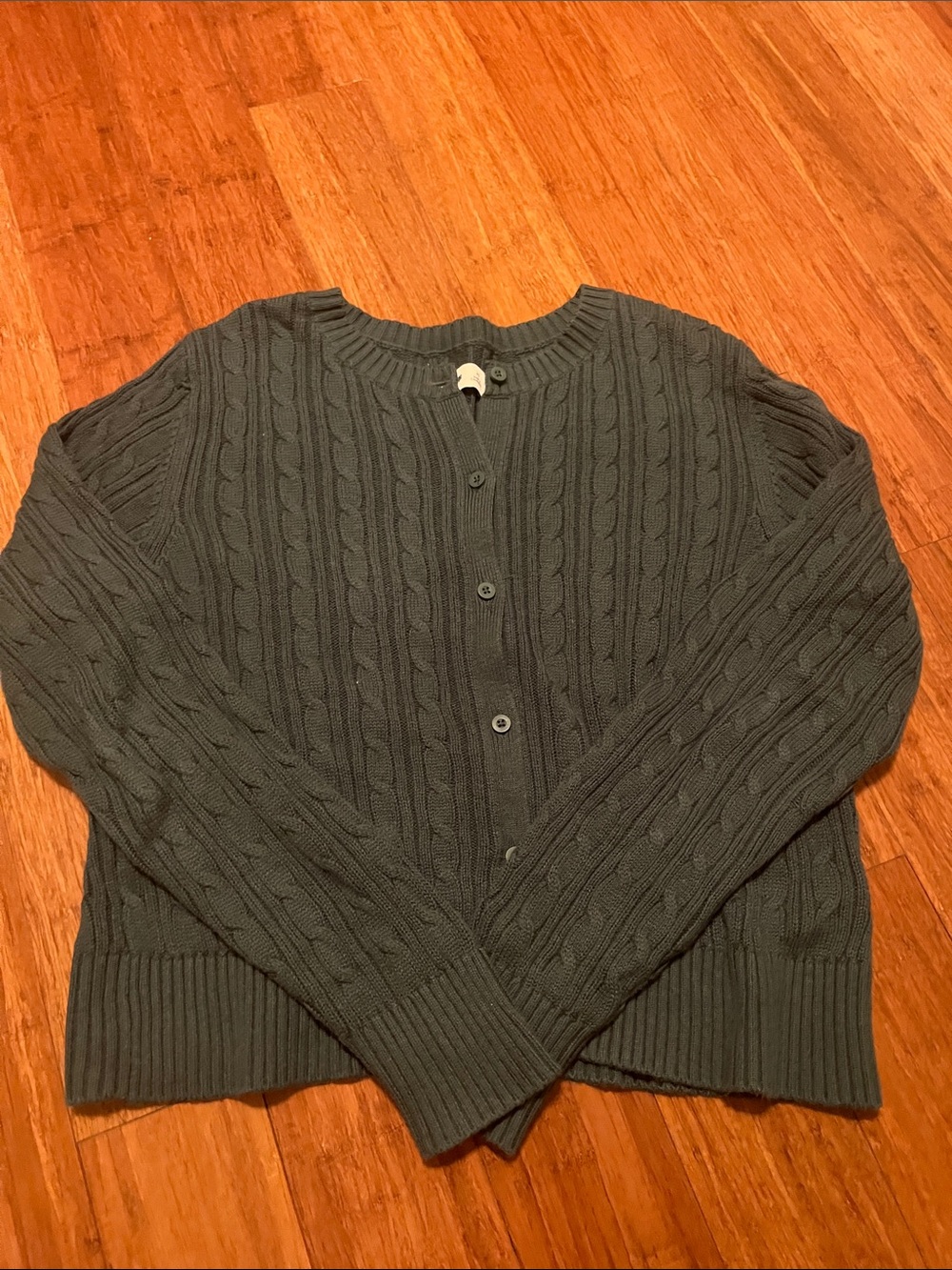 Hollister Dark Green Cable Knit Button-Front Cardigan